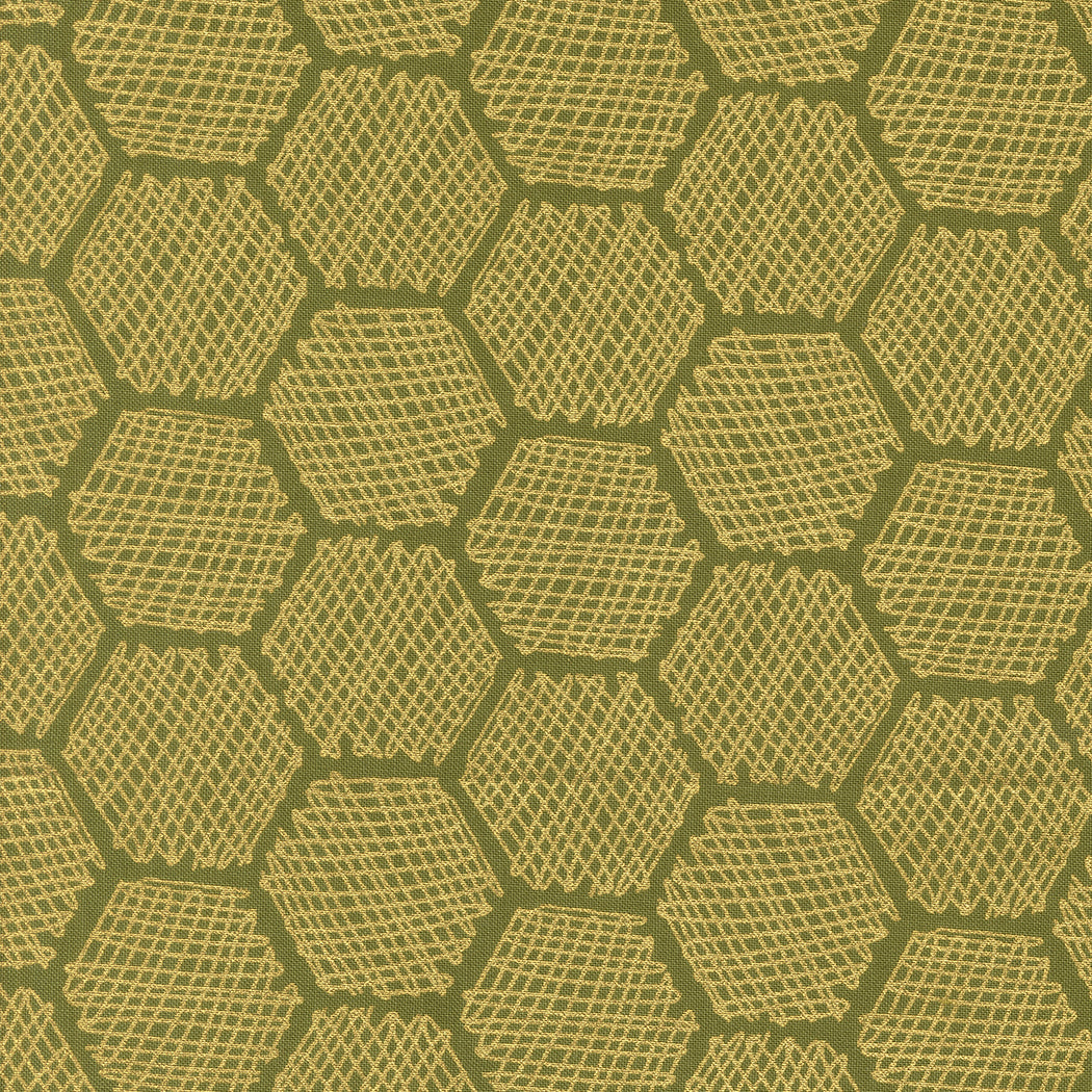 Bee Garden Honeycomb Metallic Ivy M4841612M by Gingiber for Moda Fabrics (sold in 25cm increments)