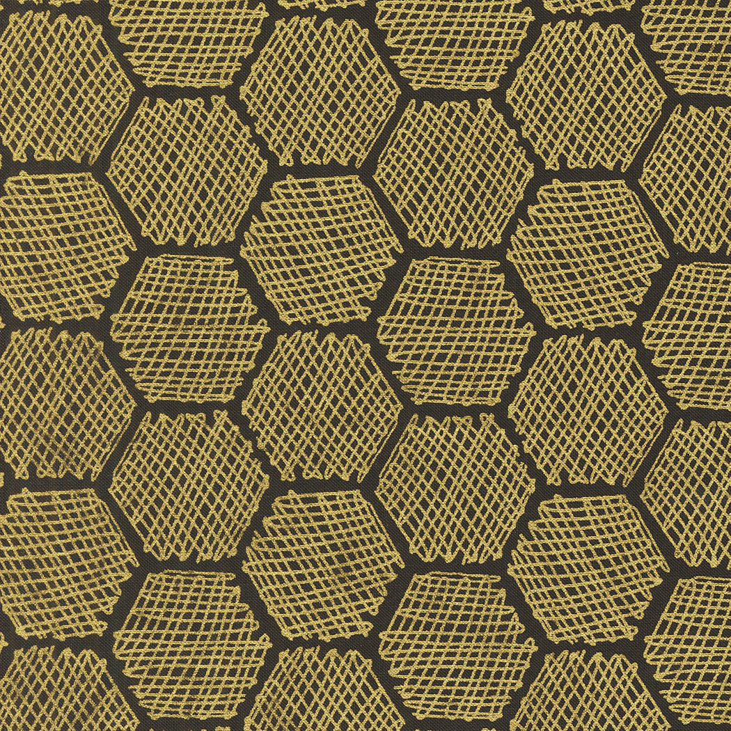 Bee Garden Honeycomb Metallic Black M4841621M by Gingiber for Moda Fabrics (sold in 25cm increments)