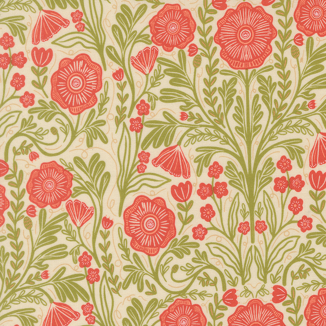 The Henhouse Poppy Floral Cloud M4843211 by Gingiber for Moda Fabrics (sold in 25cm increments)