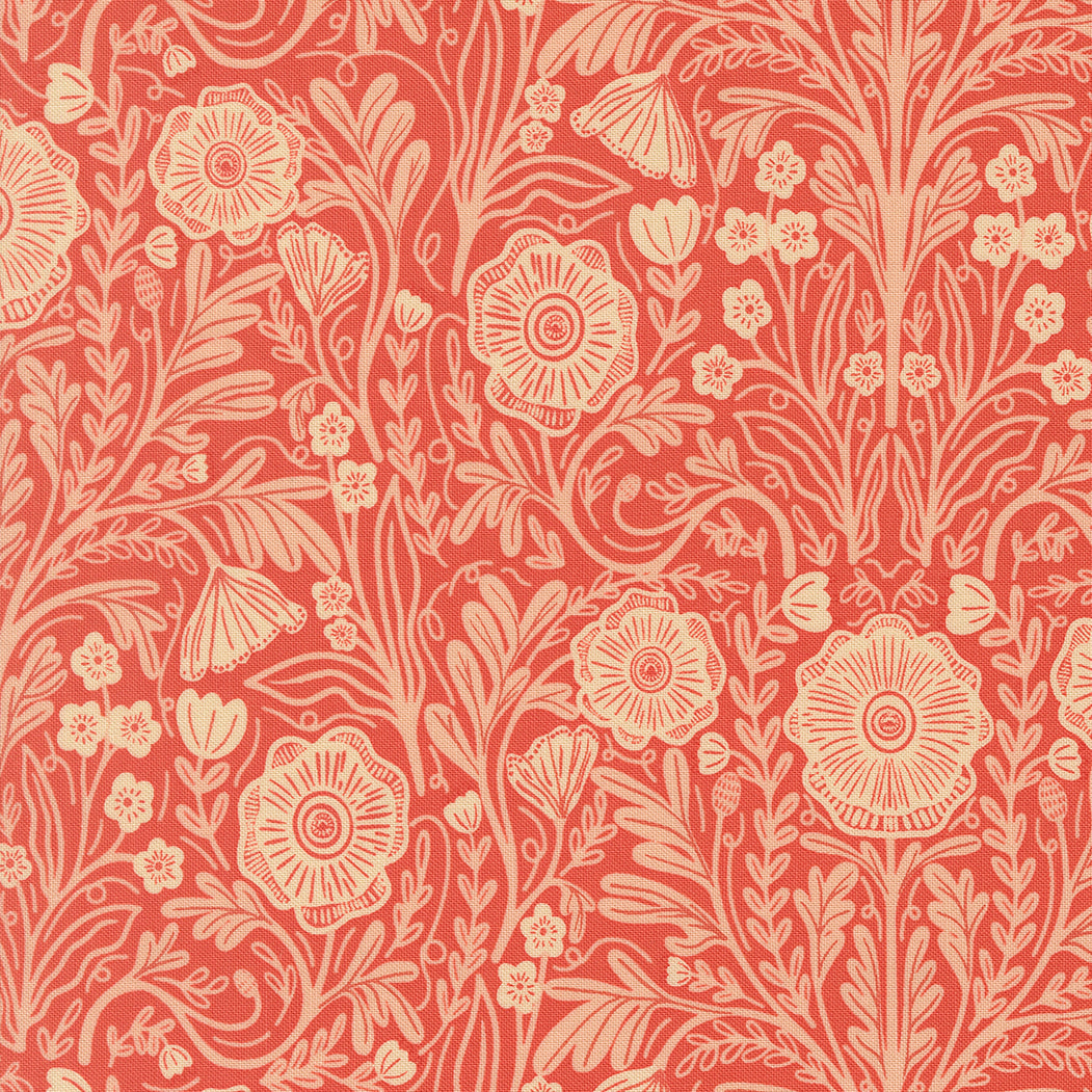 The Henhouse Poppy Floral Tomato M4843217 by Gingiber for Moda Fabrics (sold in 25cm increments)