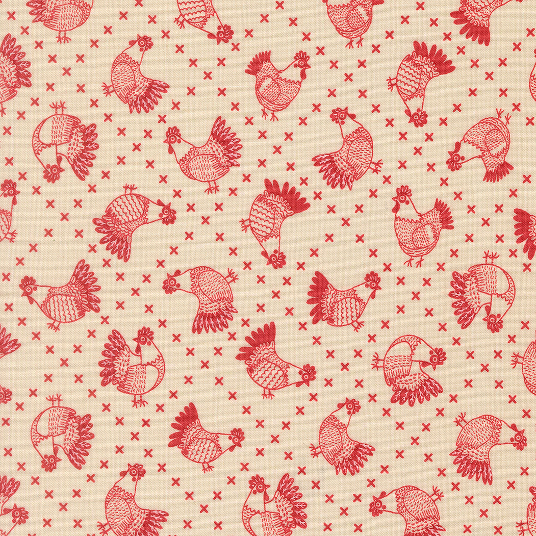 The Henhouse Cross Stitch Chicken Barn M4843411 by Gingiber for Moda Fabrics (sold in 25cm increments)