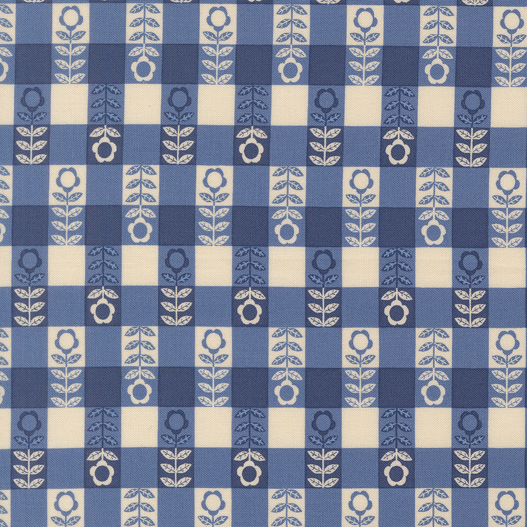 The Henhouse Flower Plaid Cobalt M4843617 by Gingiber for Moda Fabrics (sold in 25cm increments)