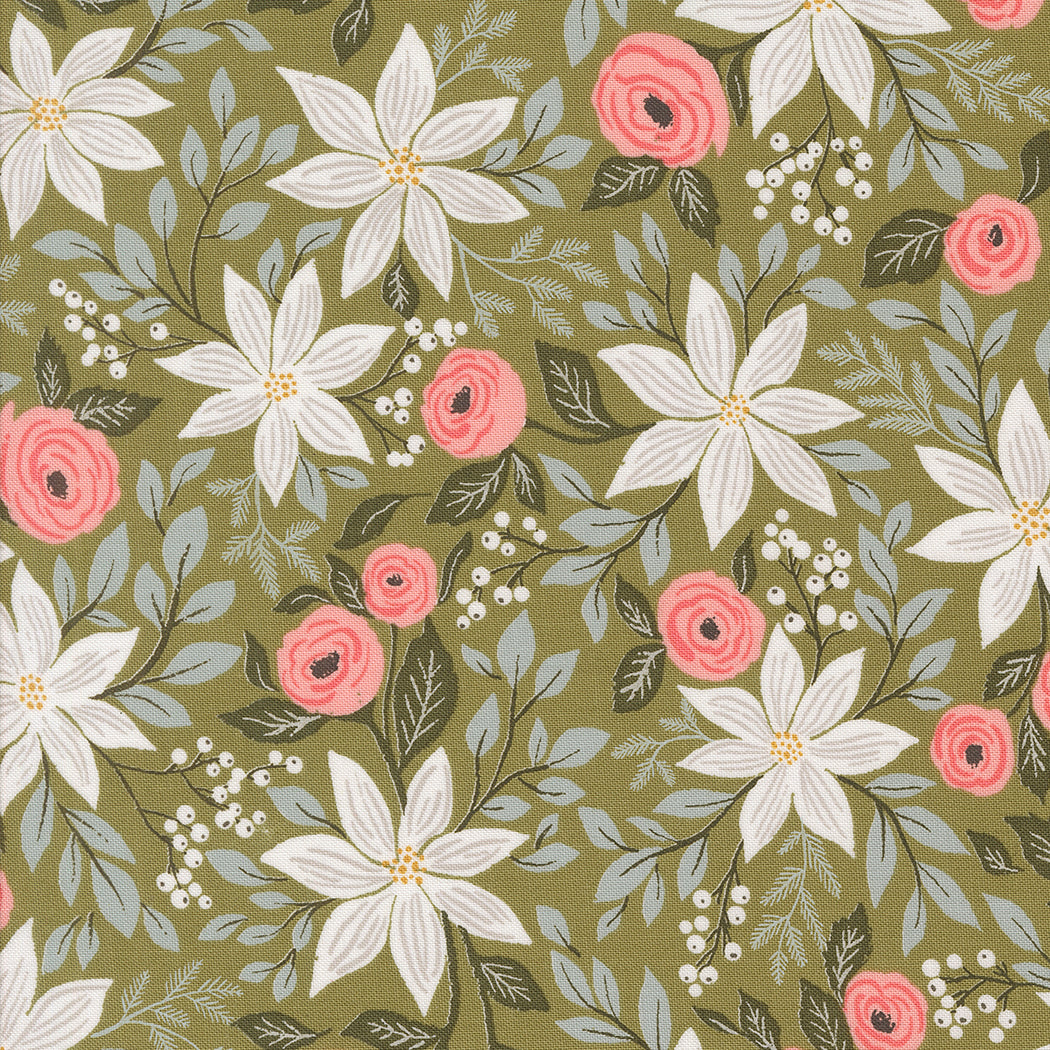 Berry & Pine Poinsettia Sage M524012 by Lella Boutique for Moda Fabrics (Sold in 25cm increments)