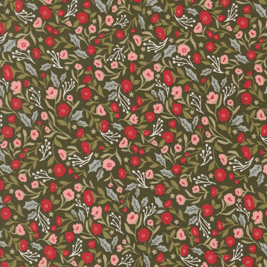 Berry & Pine Christmas Posies Wintergreen M524113 by Lella Boutique for Moda Fabrics (Sold in 25cm increments)