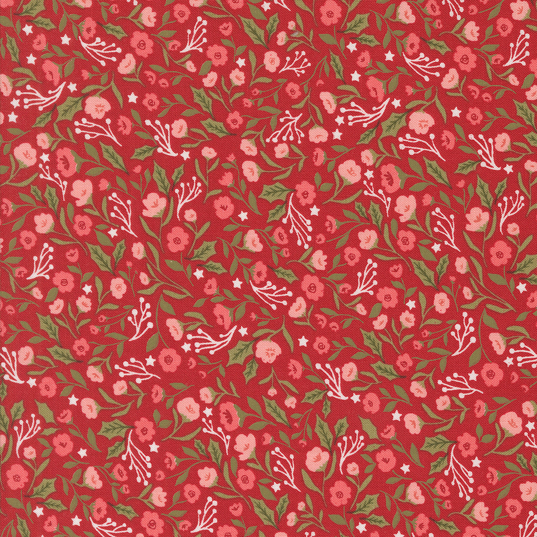 Berry & Pine Christmas Posies Cranberry M524114 by Lella Boutique for Moda Fabrics (Sold in 25cm increments)