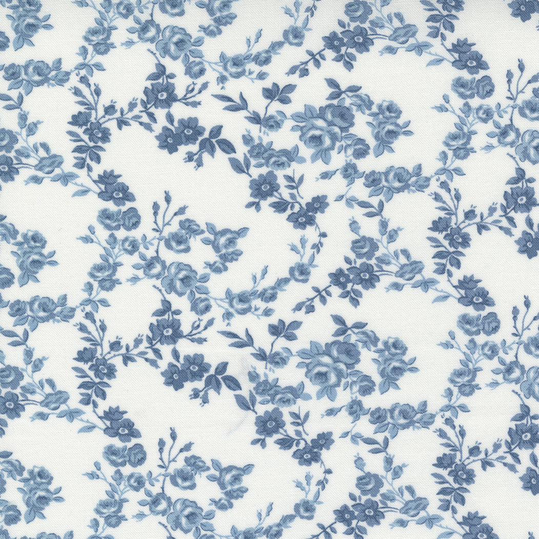 Nantucket Surfside Small Floral Cream Blue M5526324 by Camille Roskelley for Moda fabrics (Sold in 25cm increments)