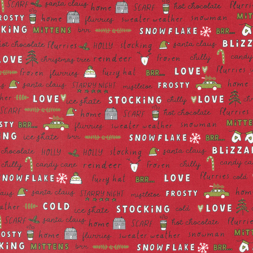 Blizzard Red Text M5562014 by Sweetwater for Moda fabrics (sold in 25cm increments)