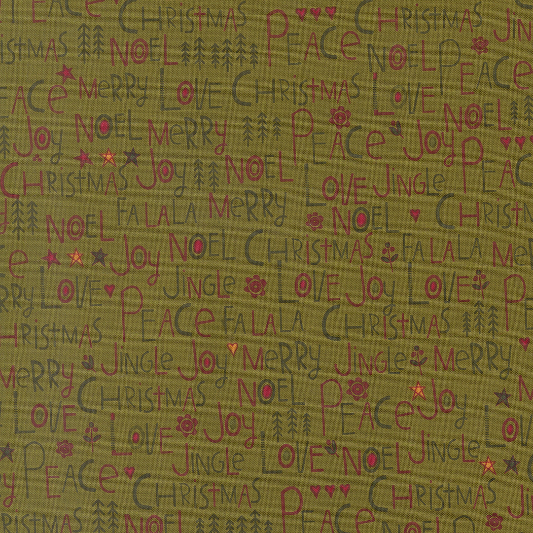 Chilly Peace Love Joy Text Pine M5571013 by Sweetwater for Moda Fabrics (sold in 25cm increments)