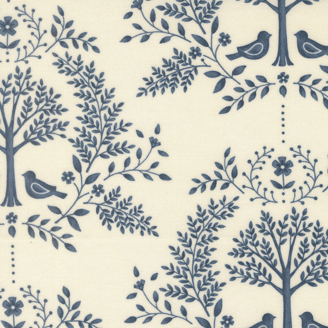 Family Tree Damask Birds Warm White M5616011 by Deb Strain for Moda Fabrics (Sold in 25cm increments)