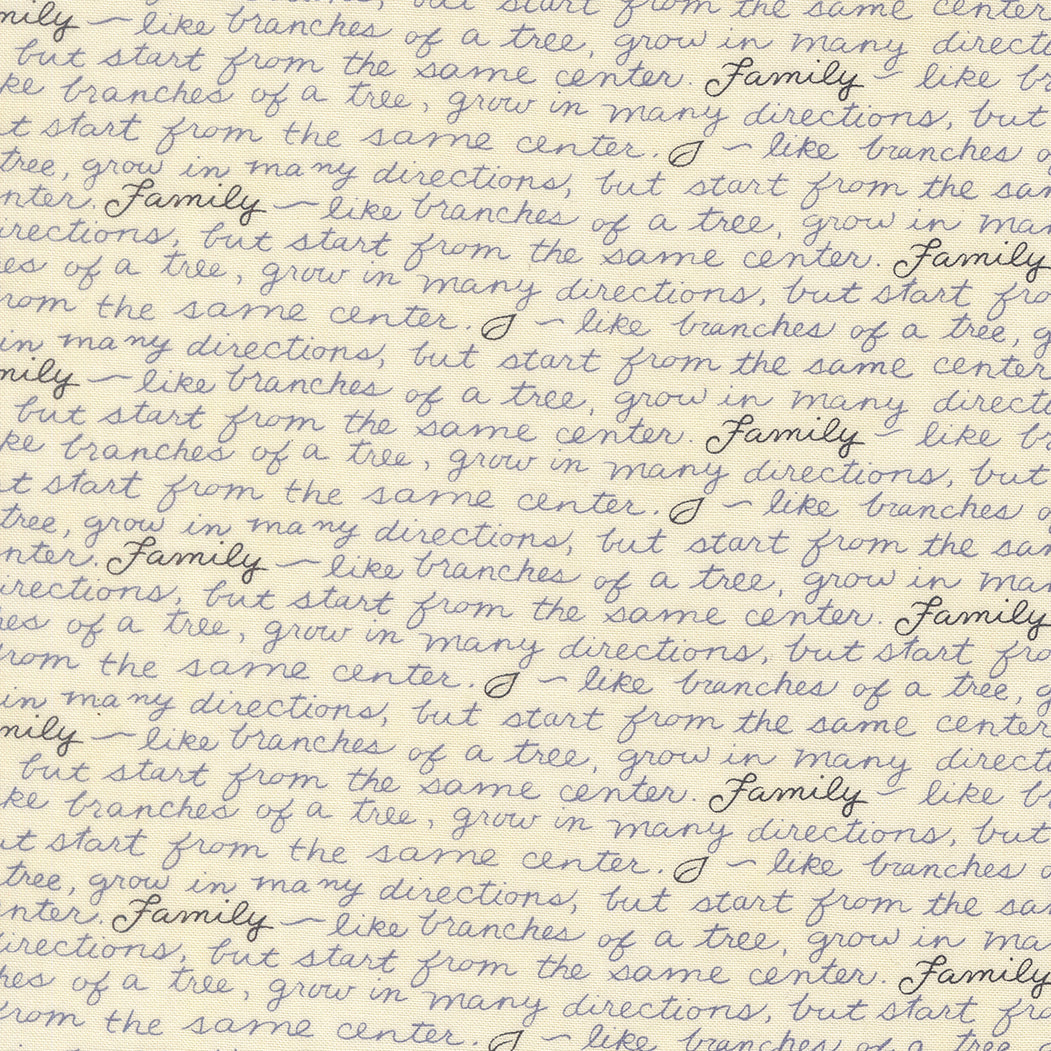 Family Tree Family Quote Warm White M5616511 Deb Strain for Moda Fabrics (Sold in 25cm increments)
