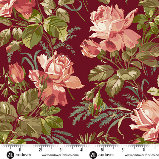 Joy Holly Berries Centrepiece A1038R by Laundry Basket Quilts for Andover Fabrics (sold in 25cm increments)