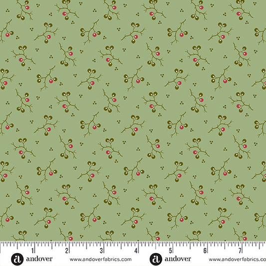 Joy Fir Jingle Bells A1043G by Laundry Basket Quilts for Andover Fabrics (sold in 25cm increments)