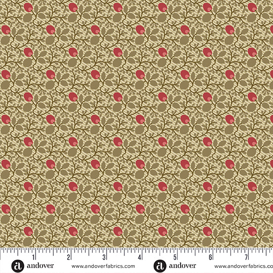 Joy Evergreen Cranberries A1044N by Laundry Basket Quilts for Andover Fabrics (sold in 25cm increments)