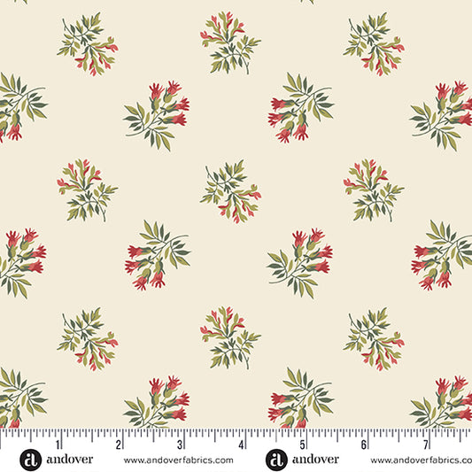 Joy Rosy Parchment Corsage A1057L by Laundry Basket Quilts for Andover Fabrics (sold in 25cm increments)