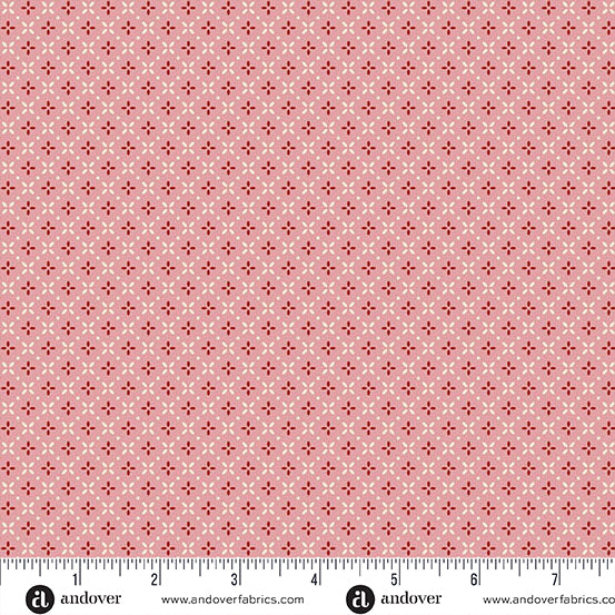 Cozy House Grandmas Stitches Blush A1258E by Judy Jarvi for Andover Fabrics (sold in 25cm increments)