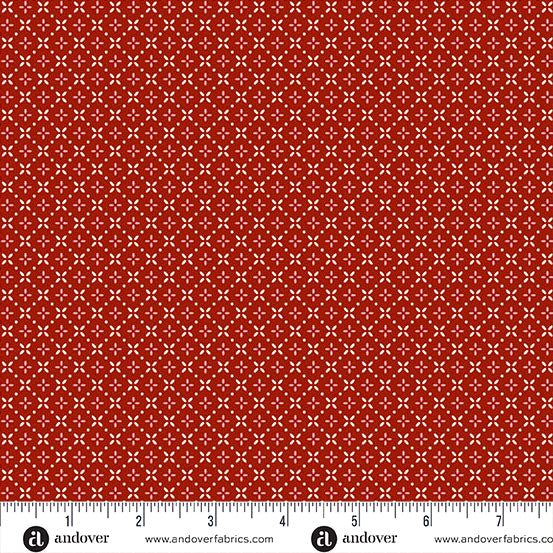 Cozy House Grandmas Stitches Garnet A1258R by Judy Jarvi for Andover Fabrics (sold in 25cm increments)