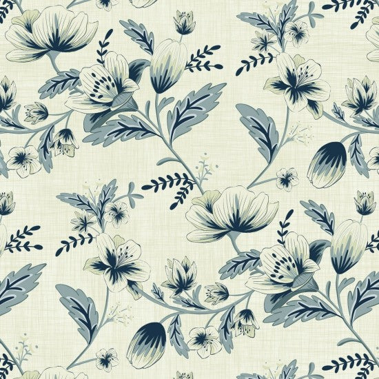 Bluebell Garden Large Floral Cream 8227102 by Mel Armstrong for Nutex Fabrics (sold in 25cm increments)
