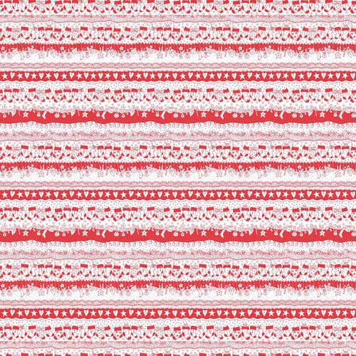 Redwork Christmas Red Cream Novelty Stripe by Mandy Shaw for Henry Glass Fabrics (sold in 25cm increments)