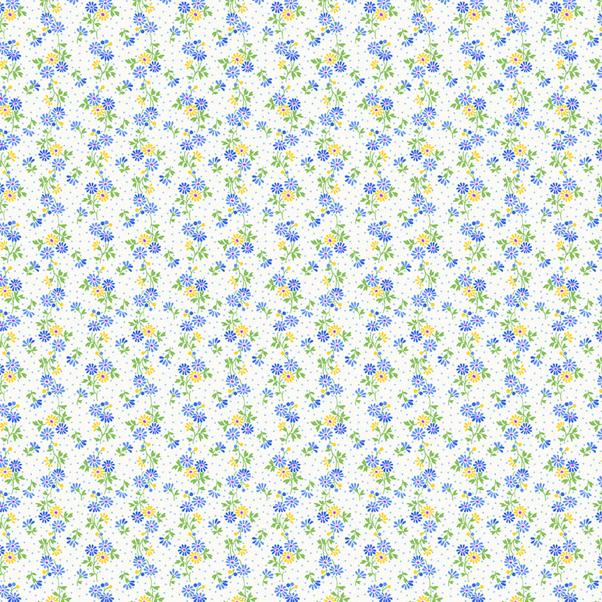 Nana Mae 7 Spaced Daisies Cream/Blue 899-01 by Henry Glass Fabrics (sold in 25cm increments)