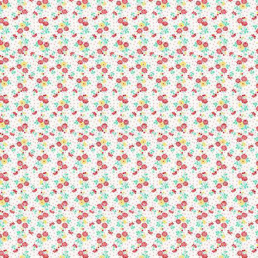 Nana Mae 7 Spaced Daisies Cream/Red 899-08 by Henry Glass Fabrics (sold in 25cm increments)
