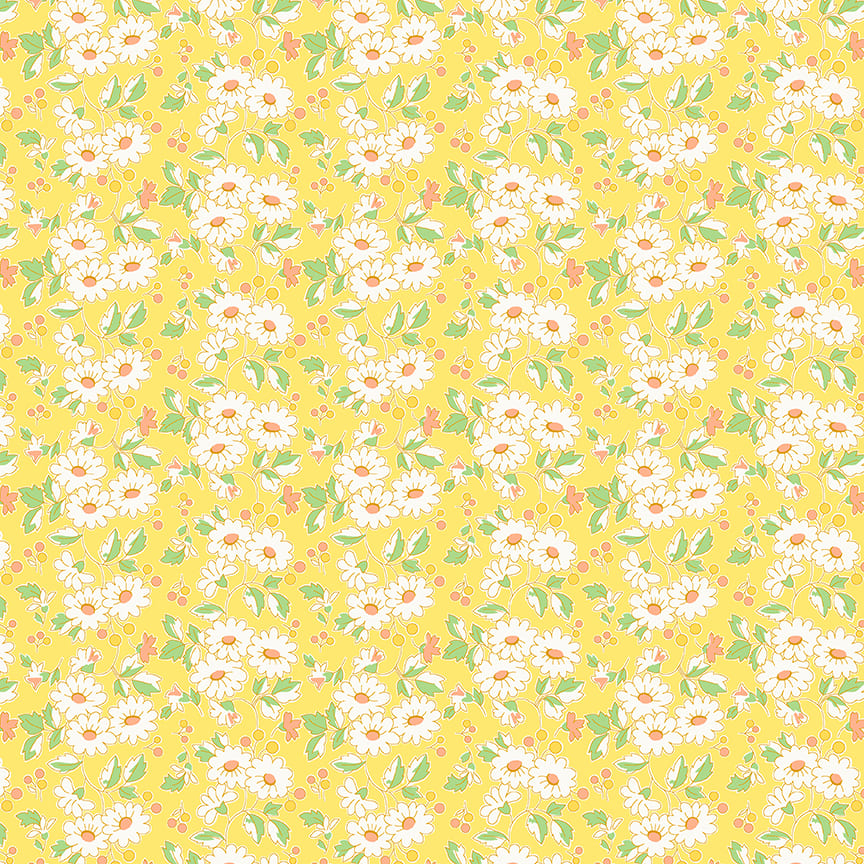 Nana Mae 7 Flower Cluster Yellow 900-44 by Henry Glass Fabrics (sold in 25cm increments)