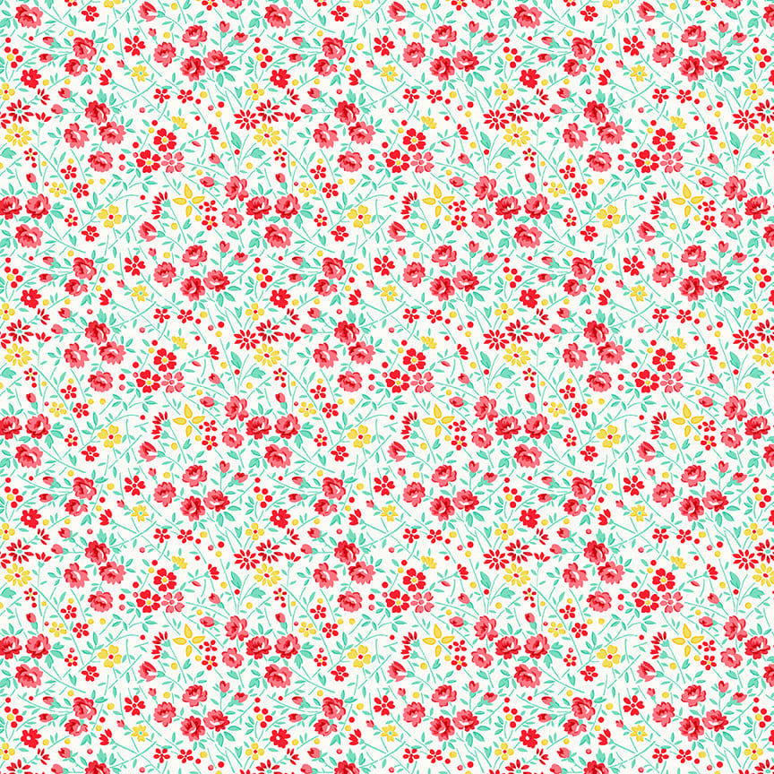 Nana Mae 7 Wild Flowers Cream Red 902-08 by Henry Glass Fabrics (sold in 25cm increments)