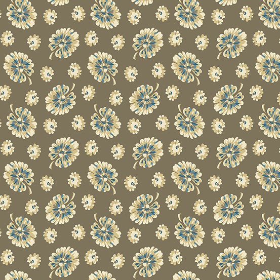 Cocoa Blue Ochre Monstera A596N by Laundry Basket Quilts for Andover Fabrics (sold in 25cm increments)