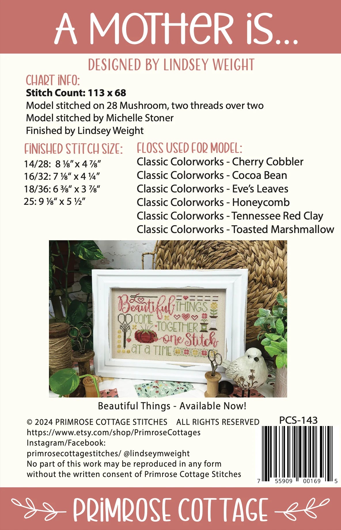 A Mother is.... Cross Stitch Pattern Primrose Cottage Stitches