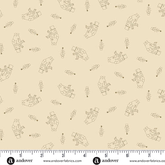 Snow Flurry Snowman Cream A10316N by Laundry Basket Quilts for Andover Fabrics (sold in 25cm increments)