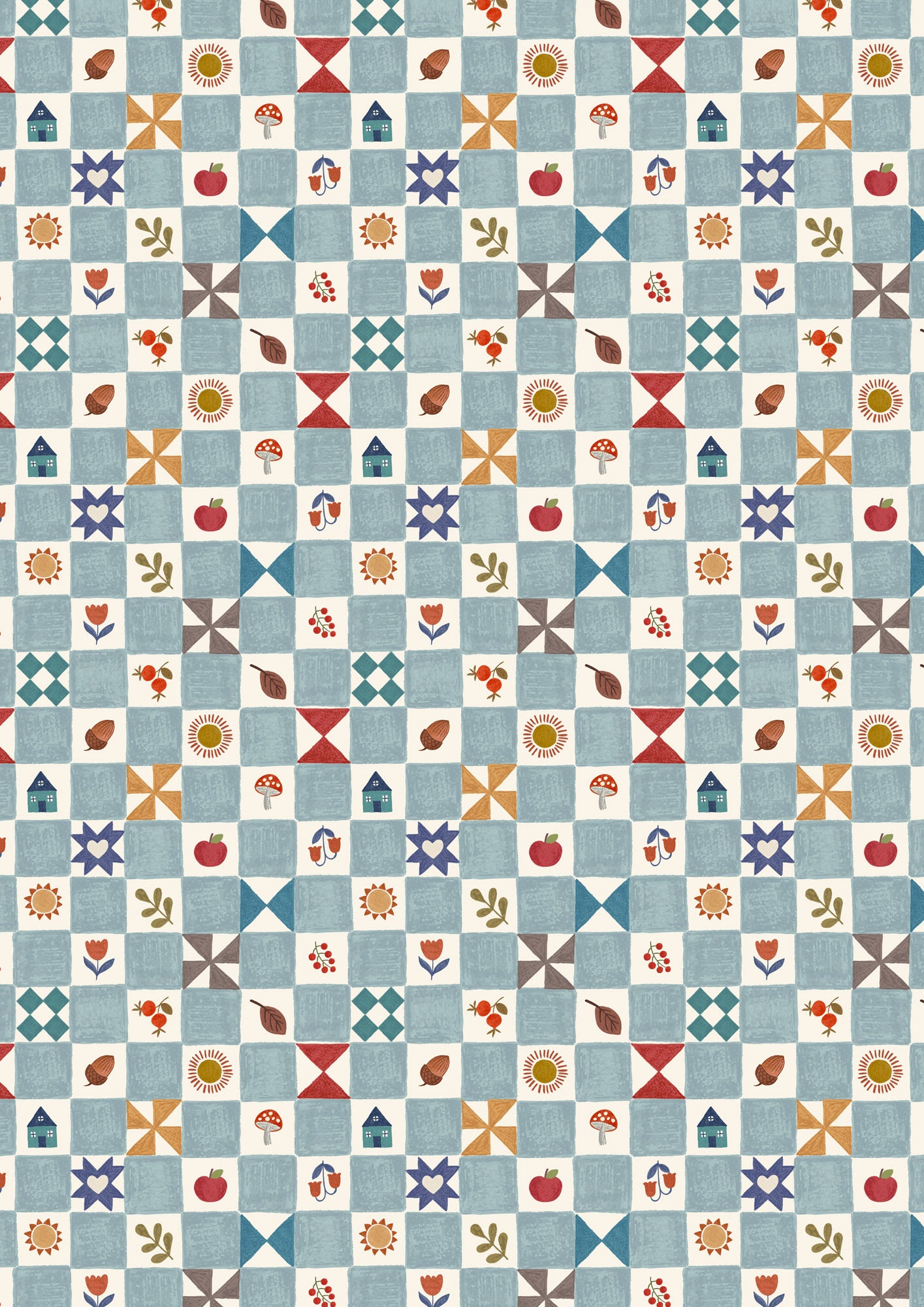 Cosy Home Little Checkered Home Light Blue A942A by Lewis and Irene (sold in 25cm increments)