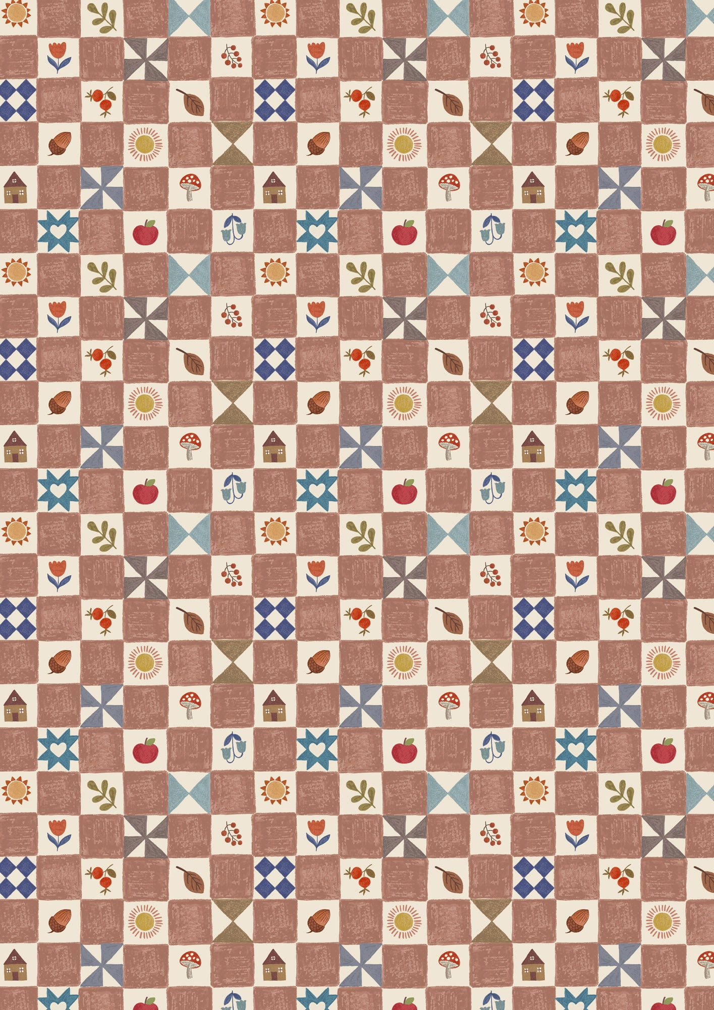 Cosy Home Little Checkered Home Milk Chocolate A942C by Lewis and Irene (sold in 25cm increments)