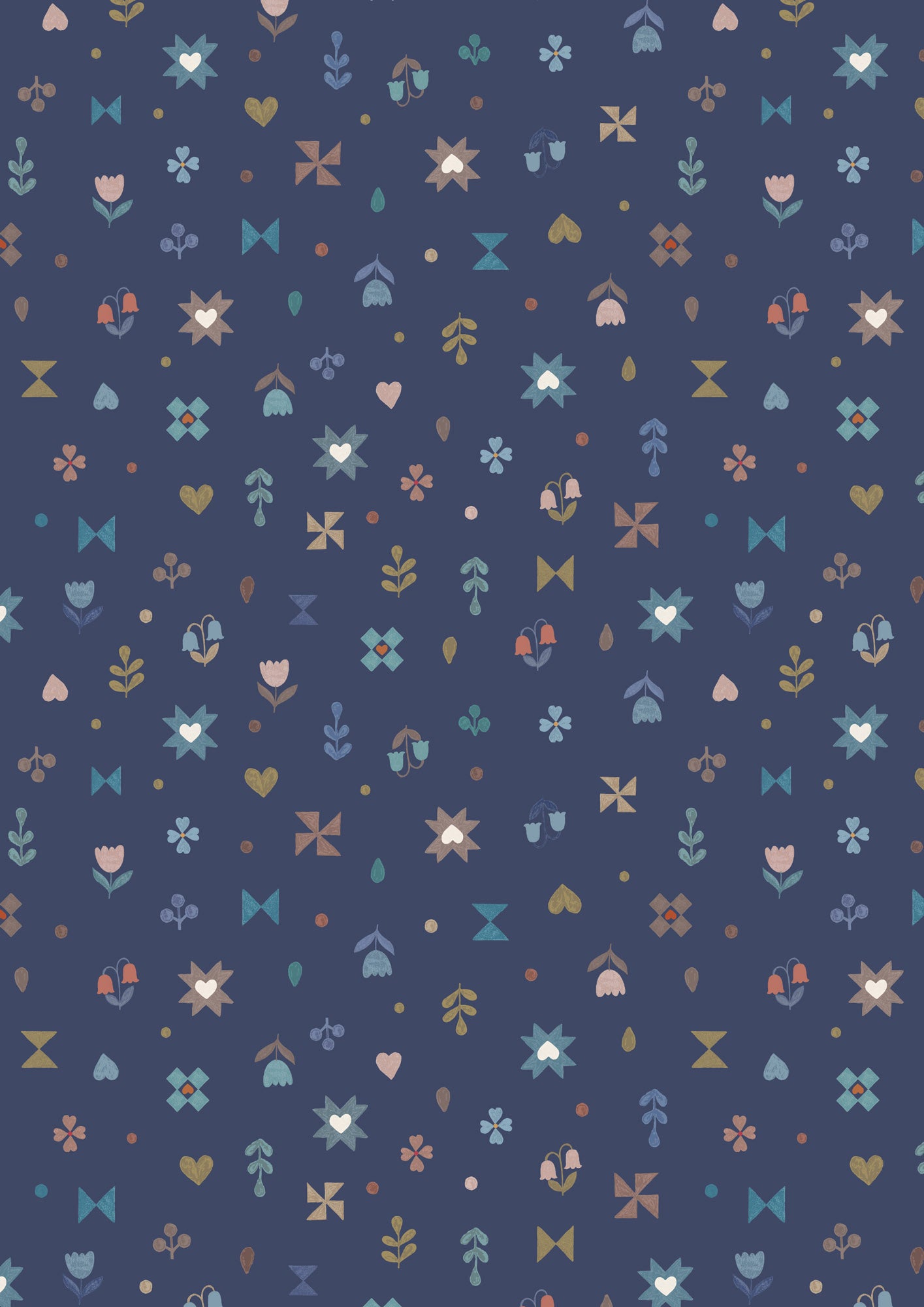 Cosy Home Hearts and Flowers Dark Blue A943C by Lewis and Irene (sold in 25cm increments)