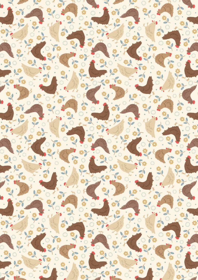 Country Croft Hens on Cream A958A by Lewis and Irene (sold in 25cm increments)