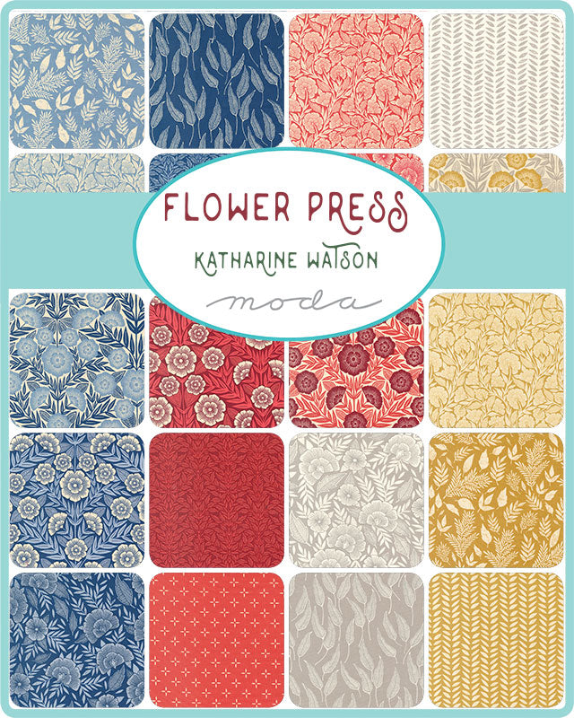 Flower Press Gold Curved Florals M330231 by Katharine Watson of Moda fabrics (sold in 25cm increments)