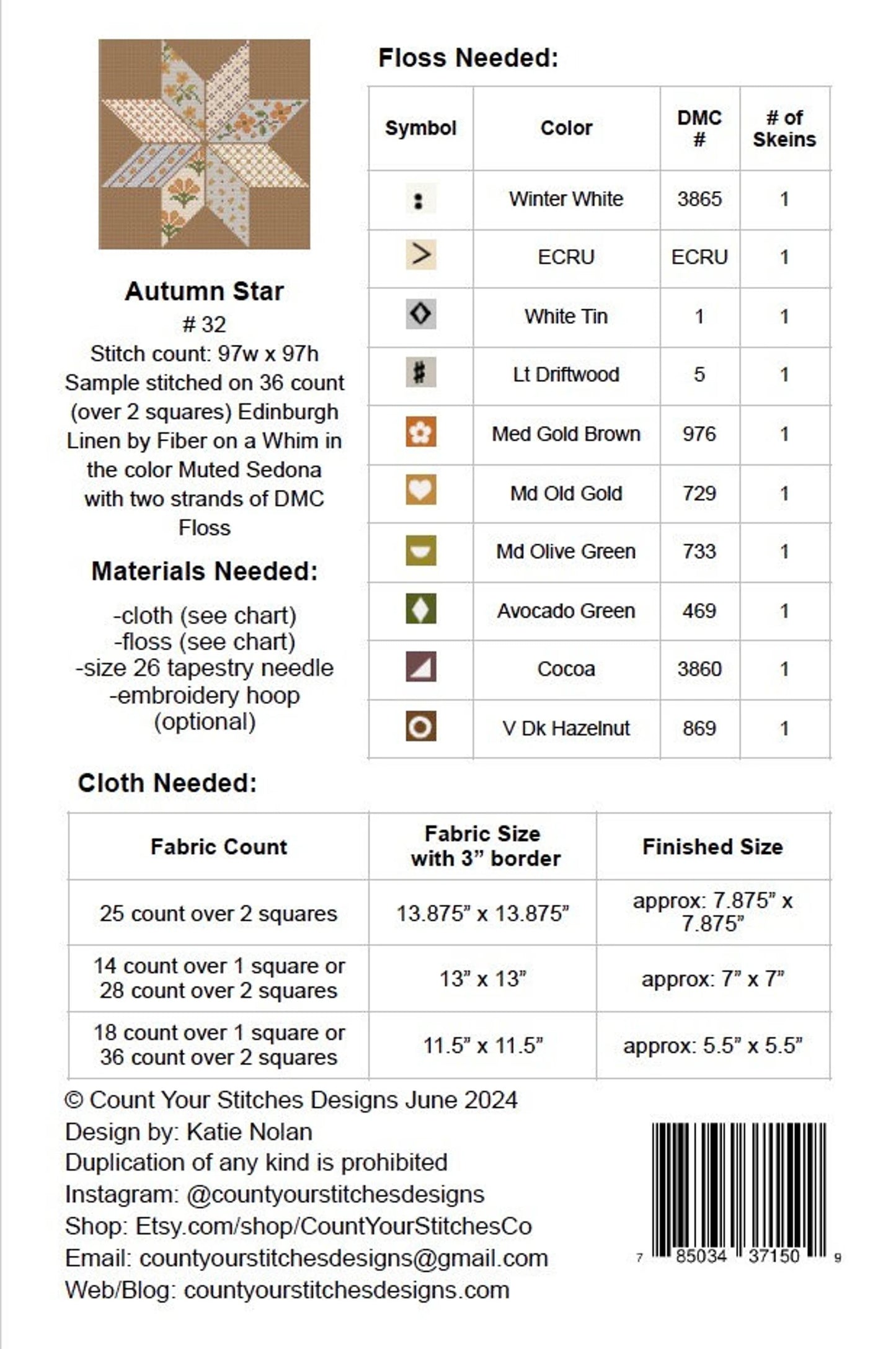 Autumn Star Cross Stitch Pattern by Count Your Stitches Designs
