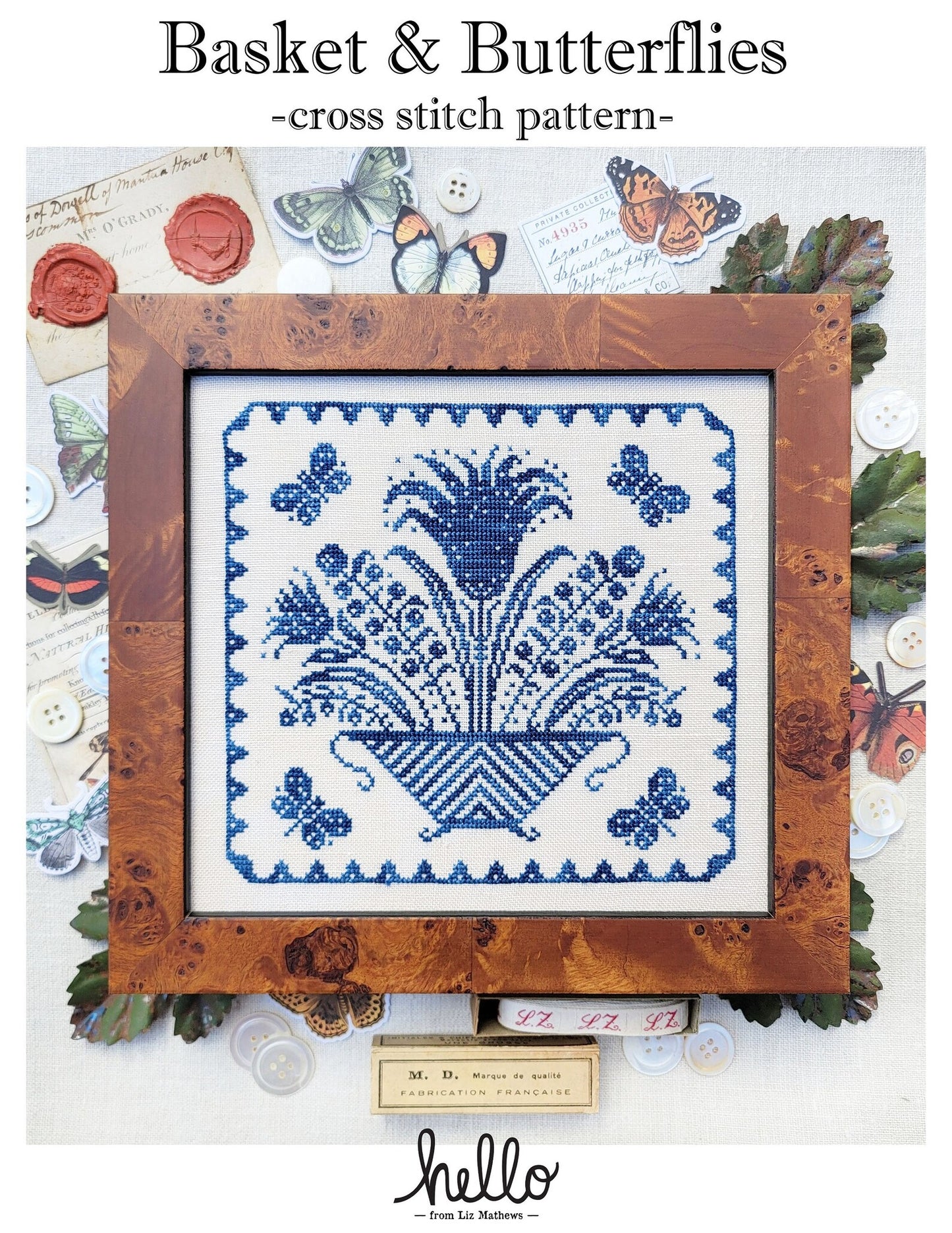 Basket and Butterflies Cross Stitch Pattern Hello from Liz Mathews