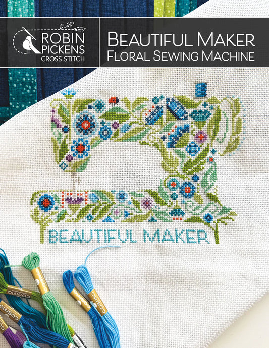 Beautiful Maker Floral Sewing Machine Cross Stitch Pattern by Robin Pickens