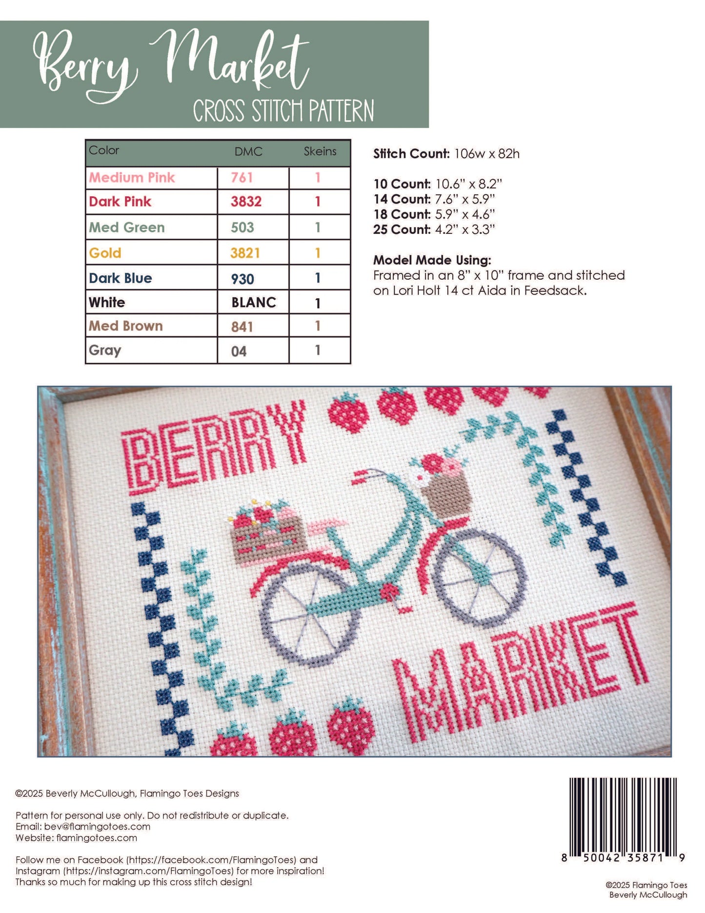 Berry Market Cross Stitch Pattern by Beverly McCullough of Flamingo Toes