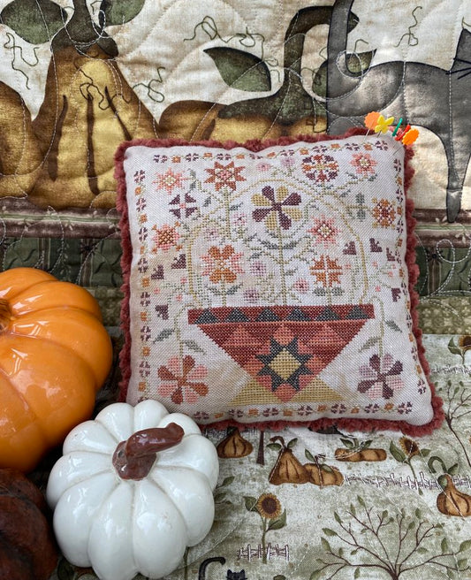 Betsy's Autumn Basket Cross Stitch Pattern Pansy Patch Quilts and Stitchery