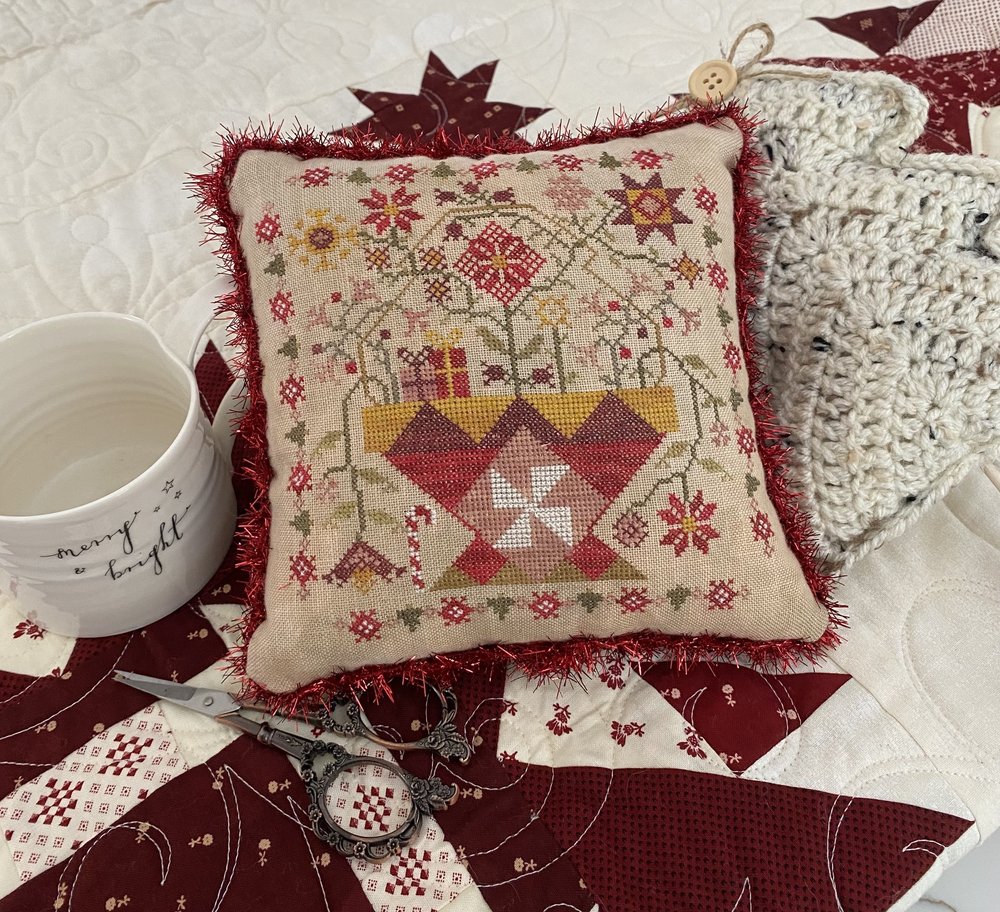 Betsy's Christmas Basket Cross Stitch Pattern Pansy Patch Quilts and Stitchery