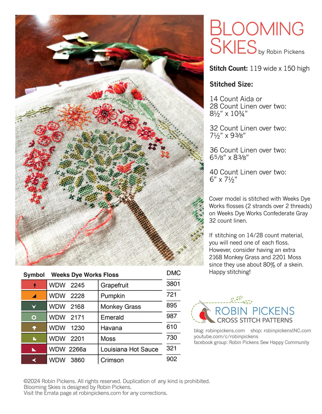 Blooming Skies Cross Stitch Pattern by Robin Pickens