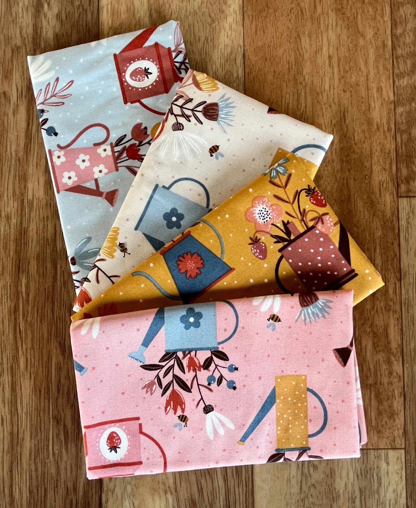 Blossoms and Blooms Watering Cans Fat Eighth Bundle by Elena Amo for Moda Fabrics