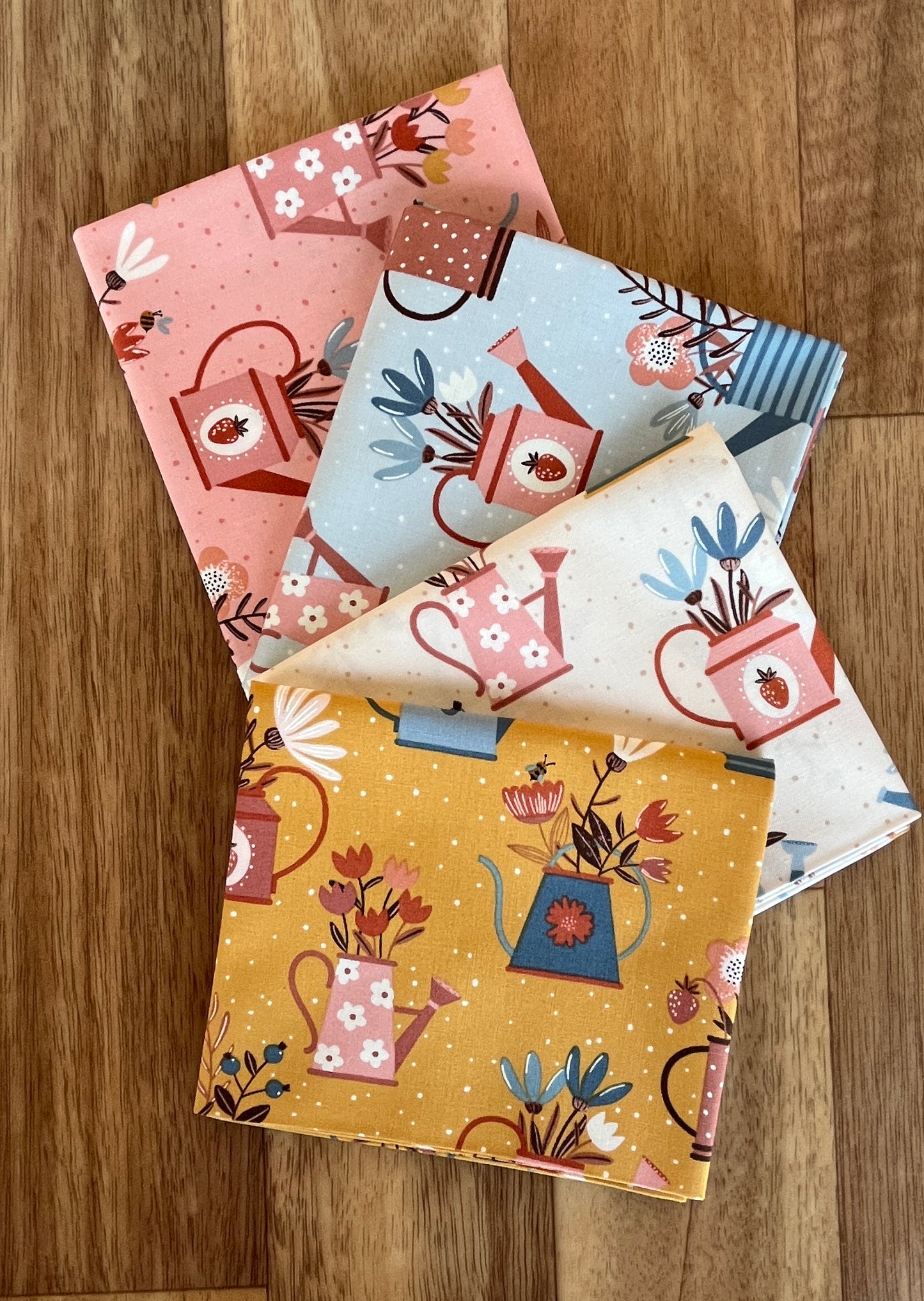 Blossoms and Blooms Watering Cans Fat Quarter Bundle by Elena Amo for Moda Fabrics