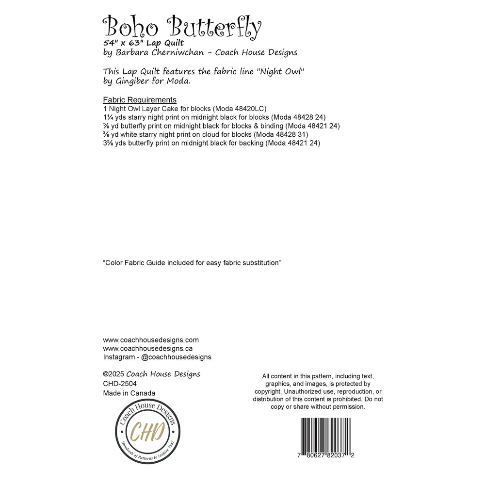 Boho Butterfly Quilt Pattern by Coach House Designs