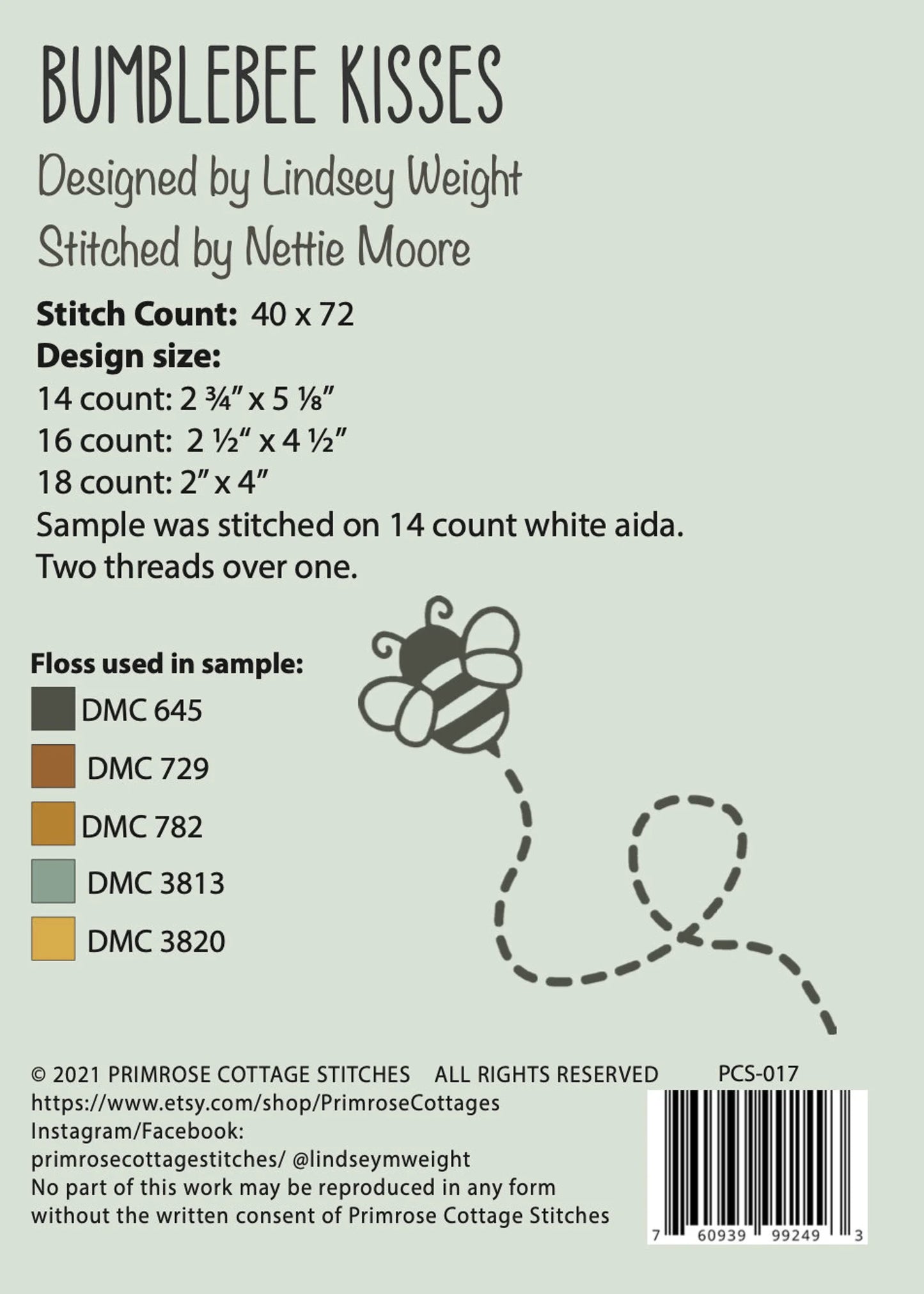 Bumblebee Kisses Cross Stitch Pattern Primrose Cottage Stitches