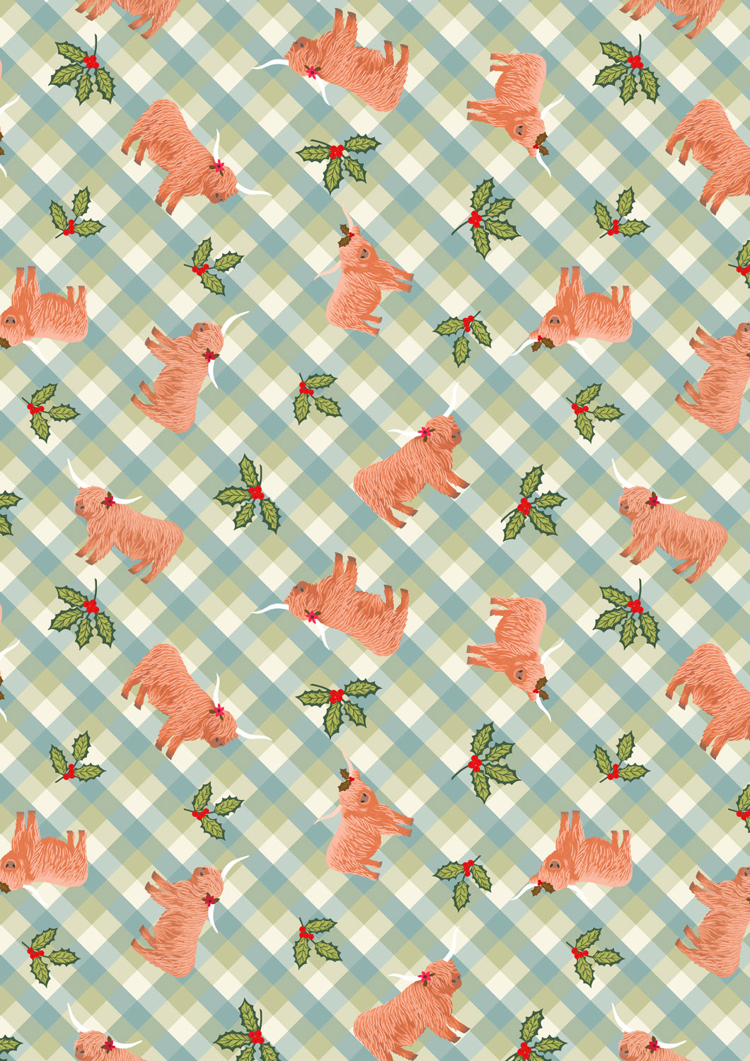 Celtic Christmas Highlands & Holly Icy Meadow Gingham C135B by Lewis and Irene (sold in 25cm increments)