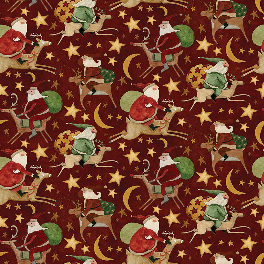 Up on the Housetop Santa Rides Cranberry C14732 by Teresa Kogut for Riley Blake Designs (sold in 25cm increments)