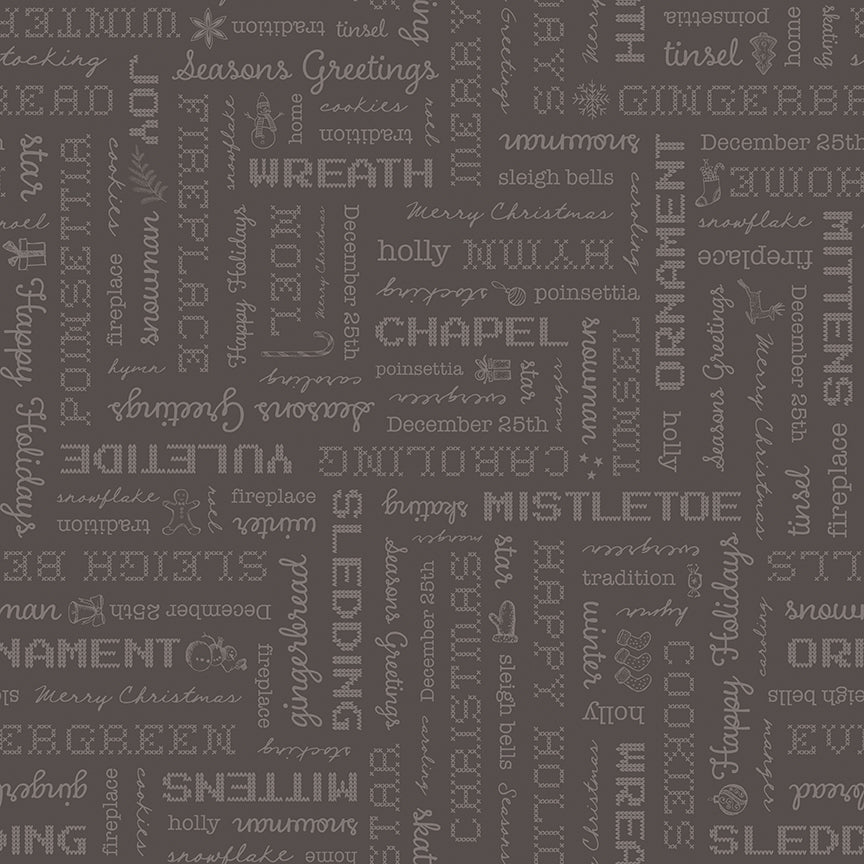 Home Town Holiday Words Dark Milk C14902 by Lori Holt for Riley Blake Fabrics (sold in 25cm increments)