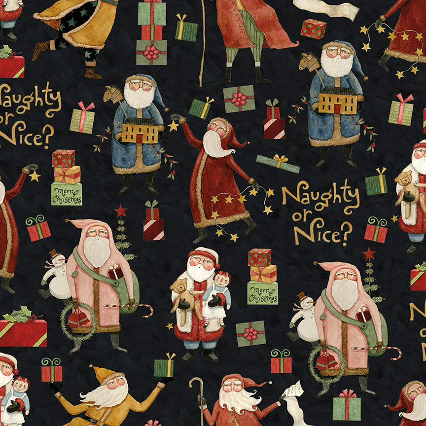 Naughty and Nice Main Black by Teresa Kogut for Riley Blake fabrics (sold in 25cm increments)