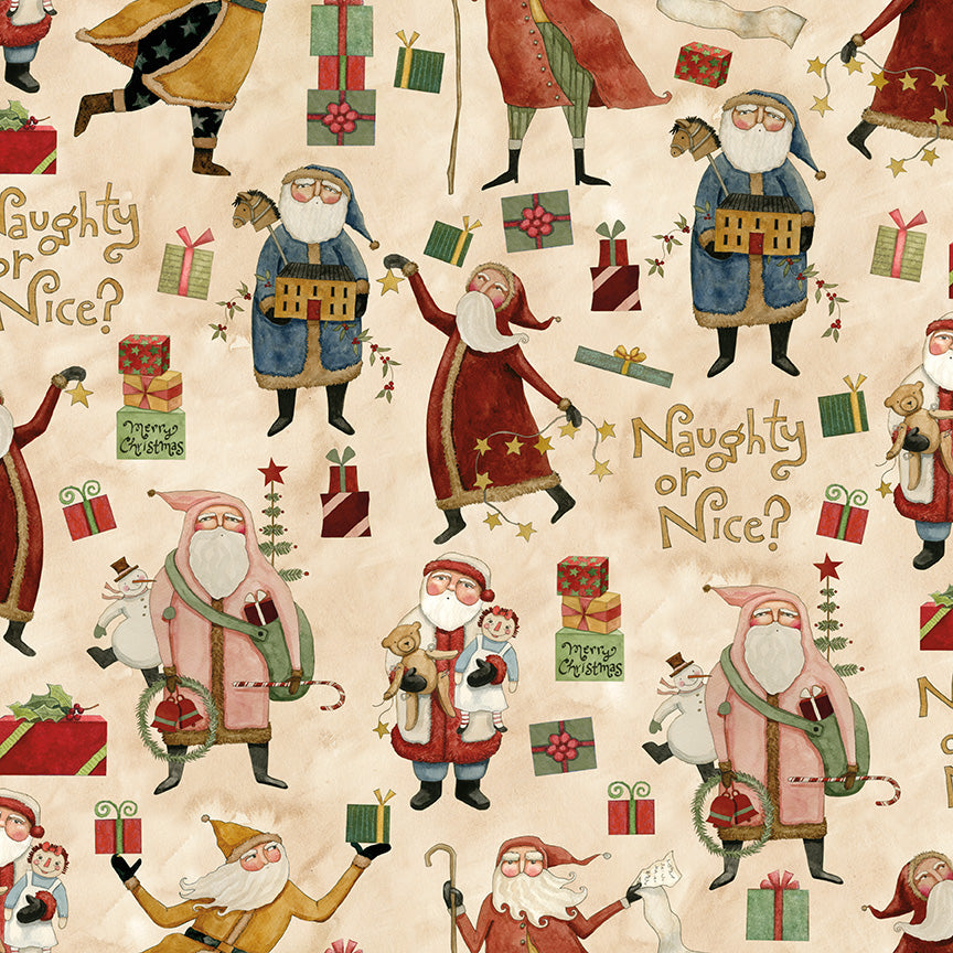 Naughty and Nice Main Parchment by Teresa Kogut for Riley Blake fabrics (sold in 25cm increments)